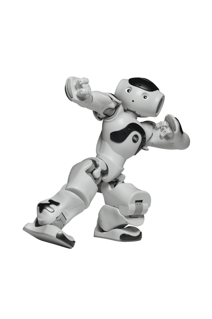 Robot Nao pozuje niczym Usain Bolt po wygranej w zawodach