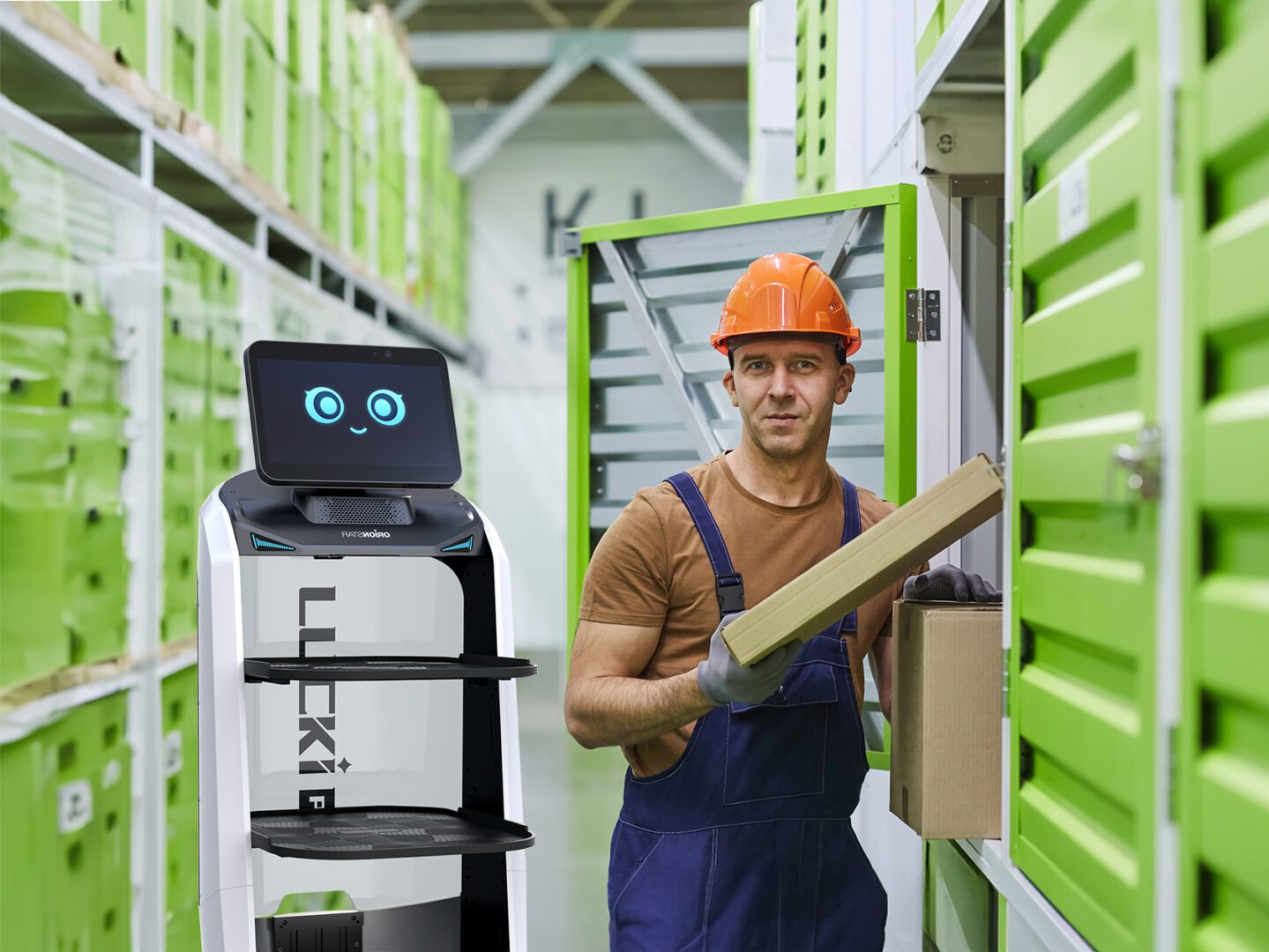 Robot dostawczy Lucki Pro pracuje w magazynie
